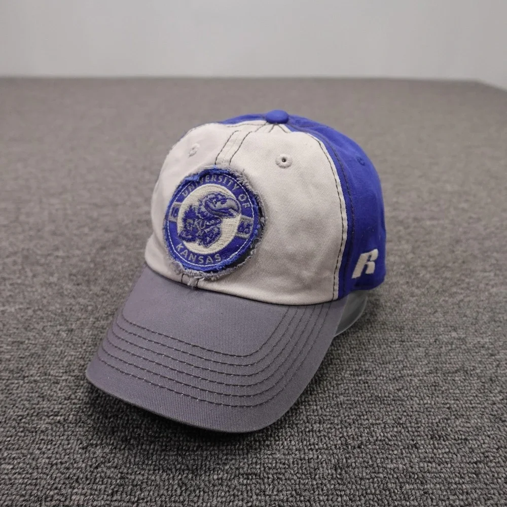 Kansas Jayhawks Hat Cap Strap Back Mens One Size Blue Gray NCAA Russell Athletic